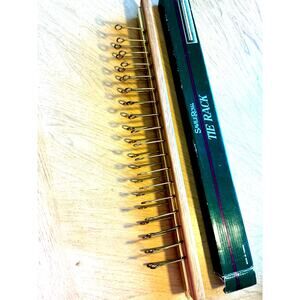 NEW Vintage Savile Row Tie Rack Organizer 36 Ties Belts Wood Brass Pegs Burdines